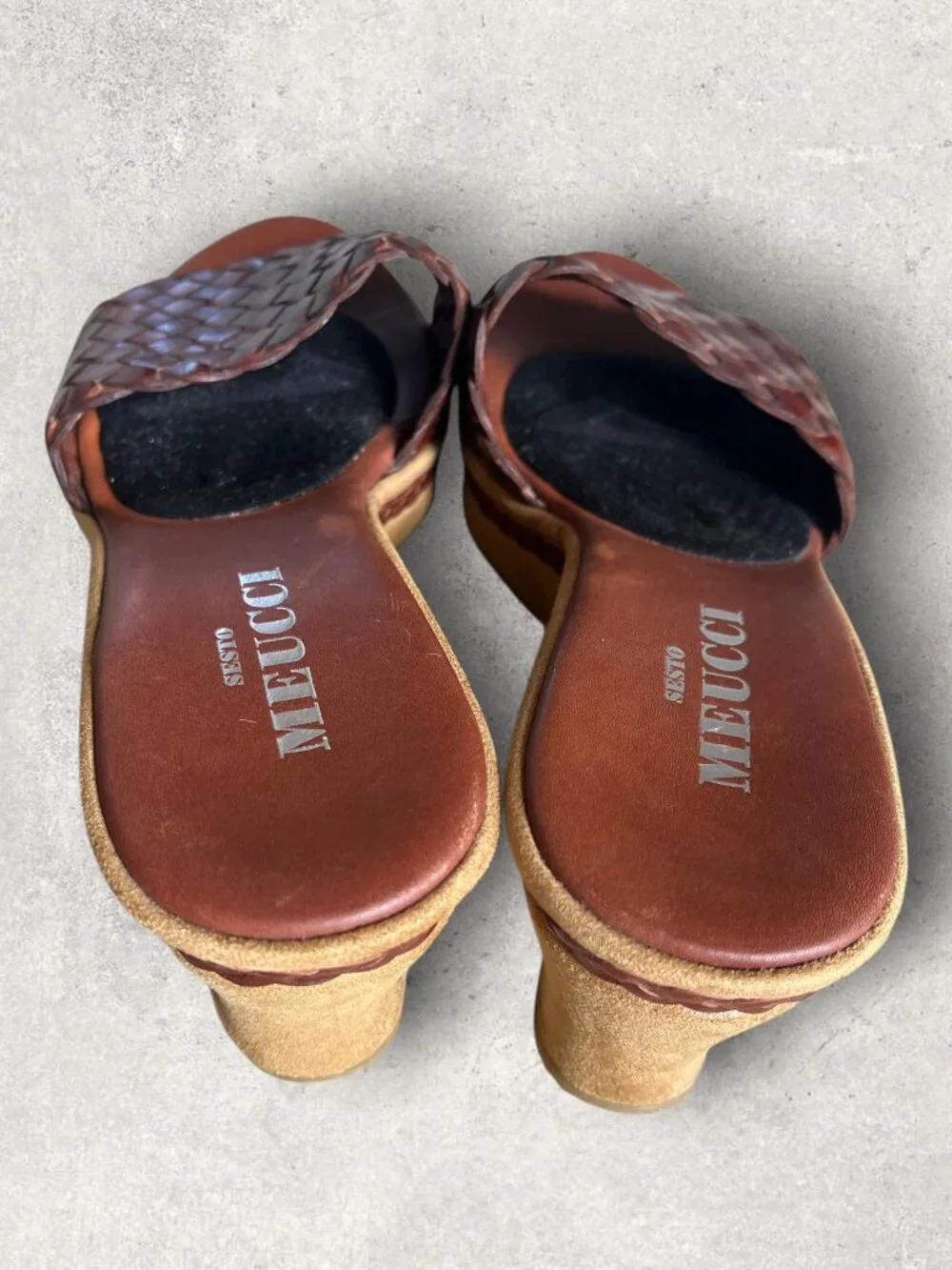 Sesto Meucci Woven Leather Wedge Slide Sandals